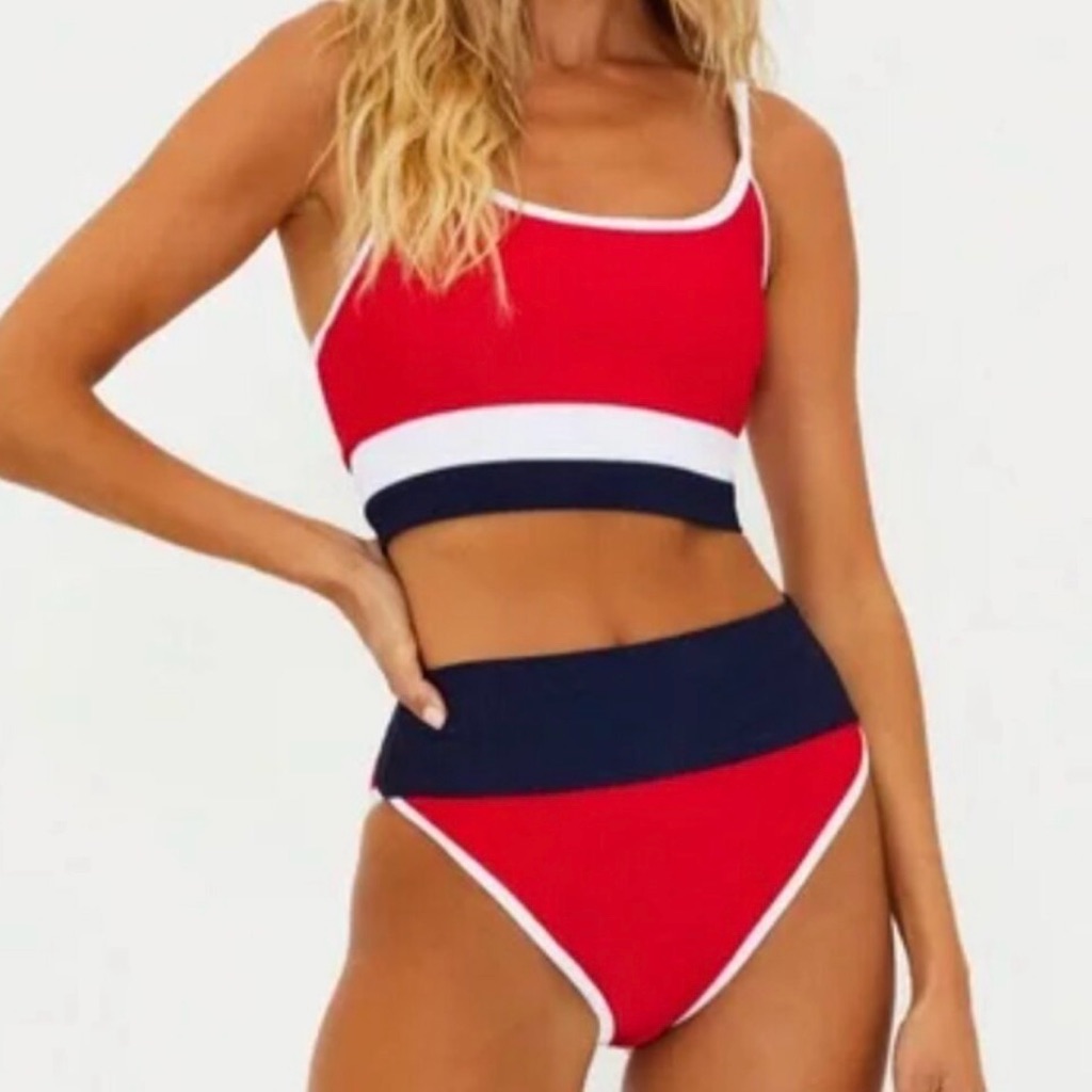 Pink Lily Red, White And Blue Sporty High Waisted Bikini